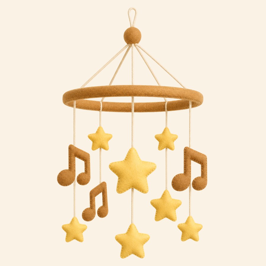 Móvil de cuna de fieltro con estrellas y notas musicales