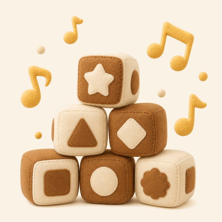 Bloques del abecedario de fieltro con notas musicales para aprender inglés