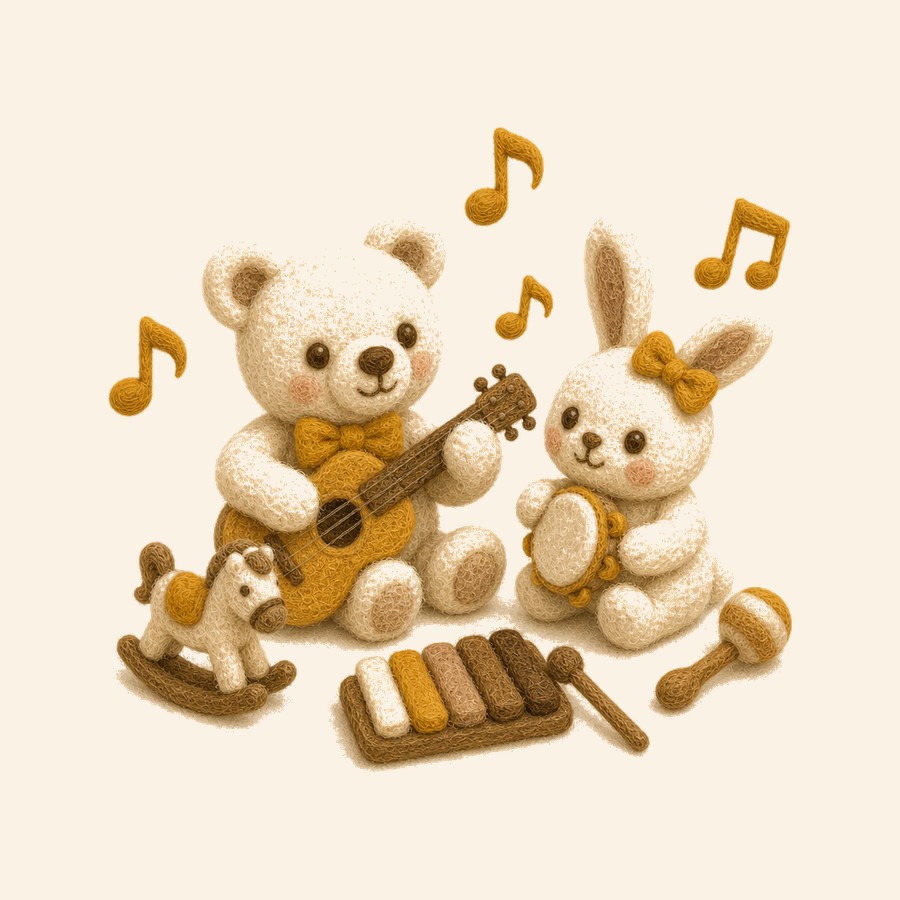 Animalitos de fieltro con notas musicales de rimas