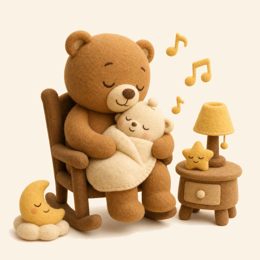 Rutina de sueño: adulto meciendo al bebé con música suave