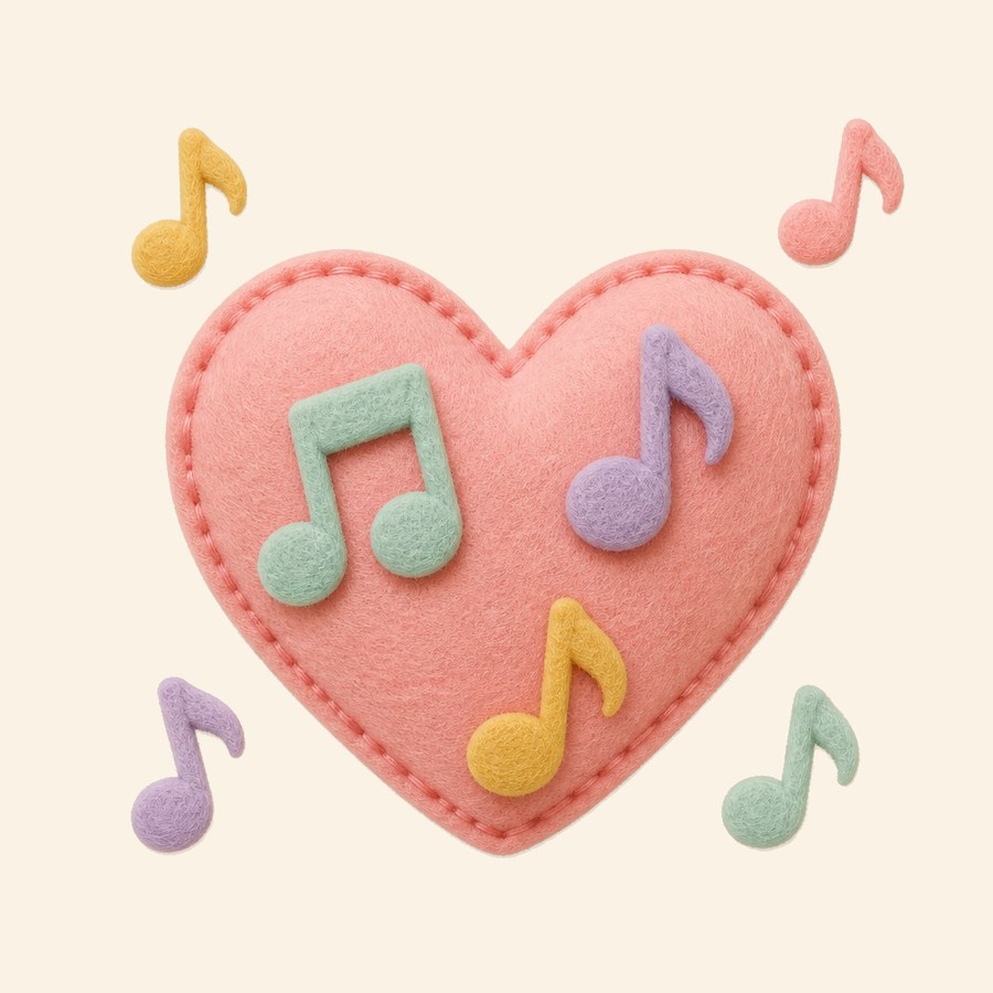 Corazón de fieltro con notas musicales
