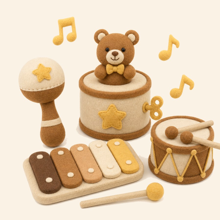 Juguetes musicales de fieltro en lugar de una pantalla
