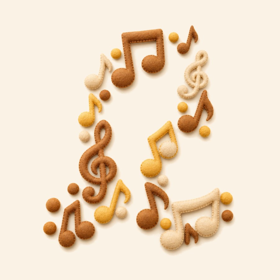 Notas musicales de fieltro formando el nombre del bebé
