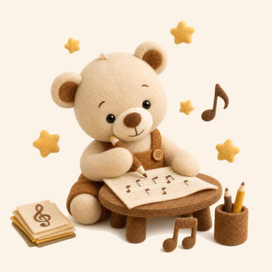 Osito componiendo música con estrellas