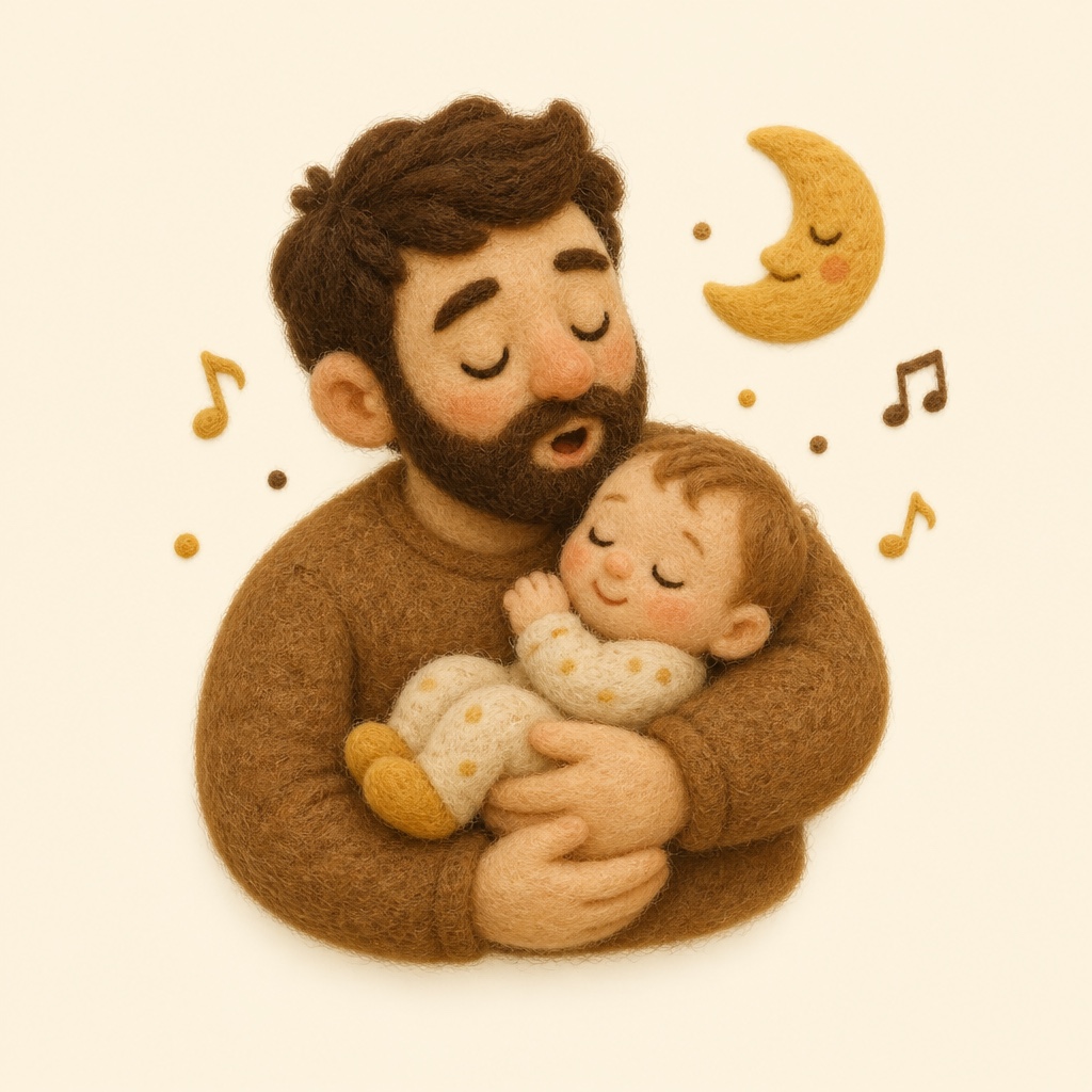 Papá arrullando a su bebé con una canción suave