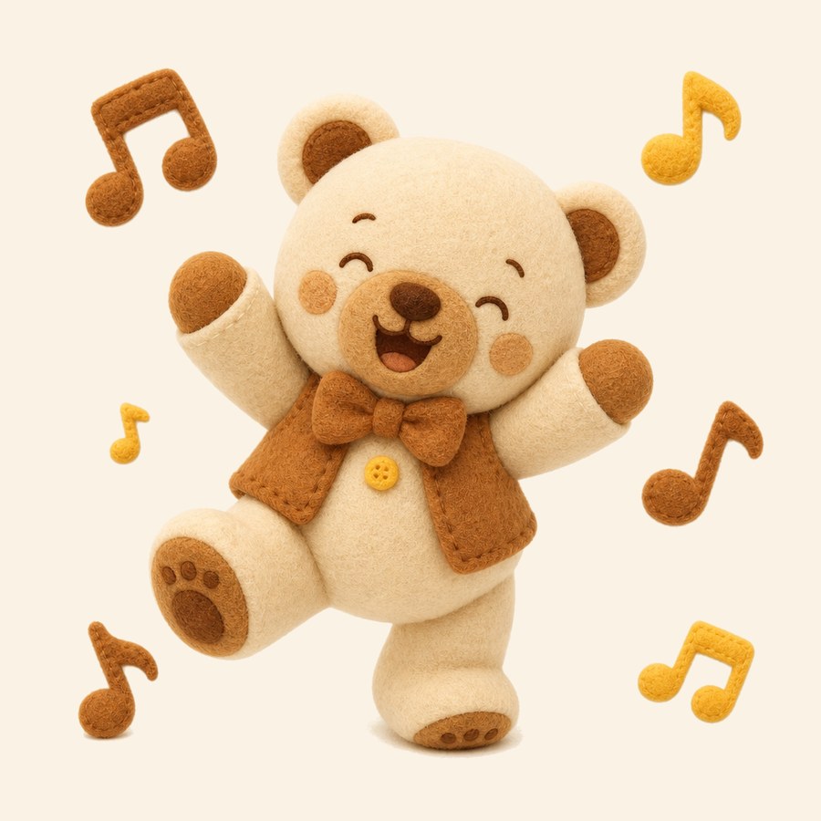 Osito bailando con notas musicales enérgicas
