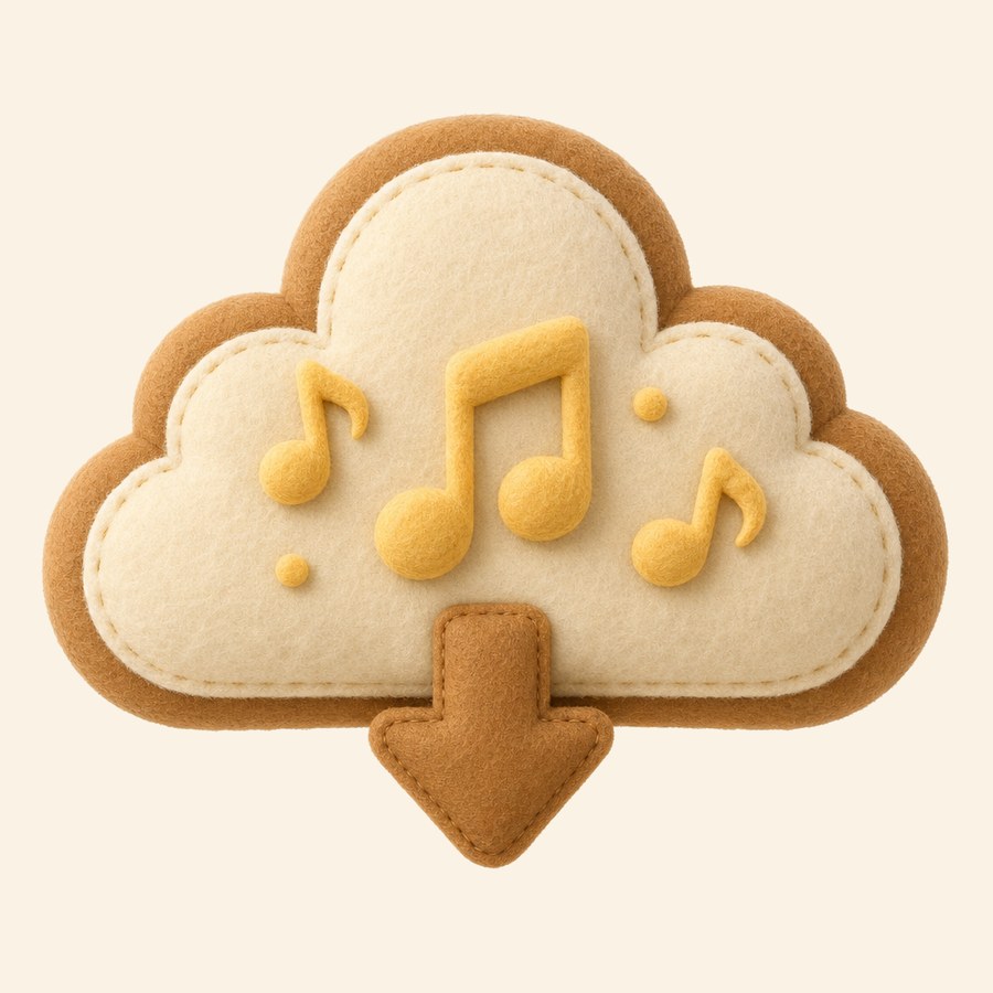 Nube de descarga de música infantil con notas de fieltro