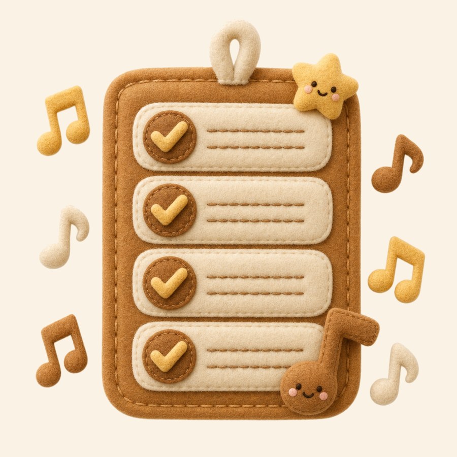 Lista de pasos de fieltro con notas musicales