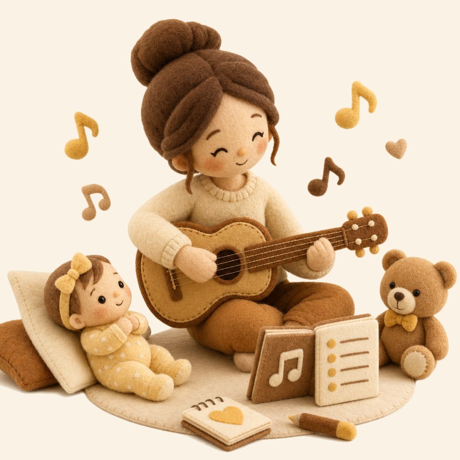 Adulto siguiendo una guía para crear la canción del bebé
