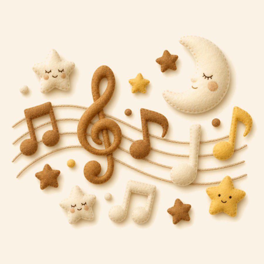 Notas musicales suaves de fieltro para la hora de dormir