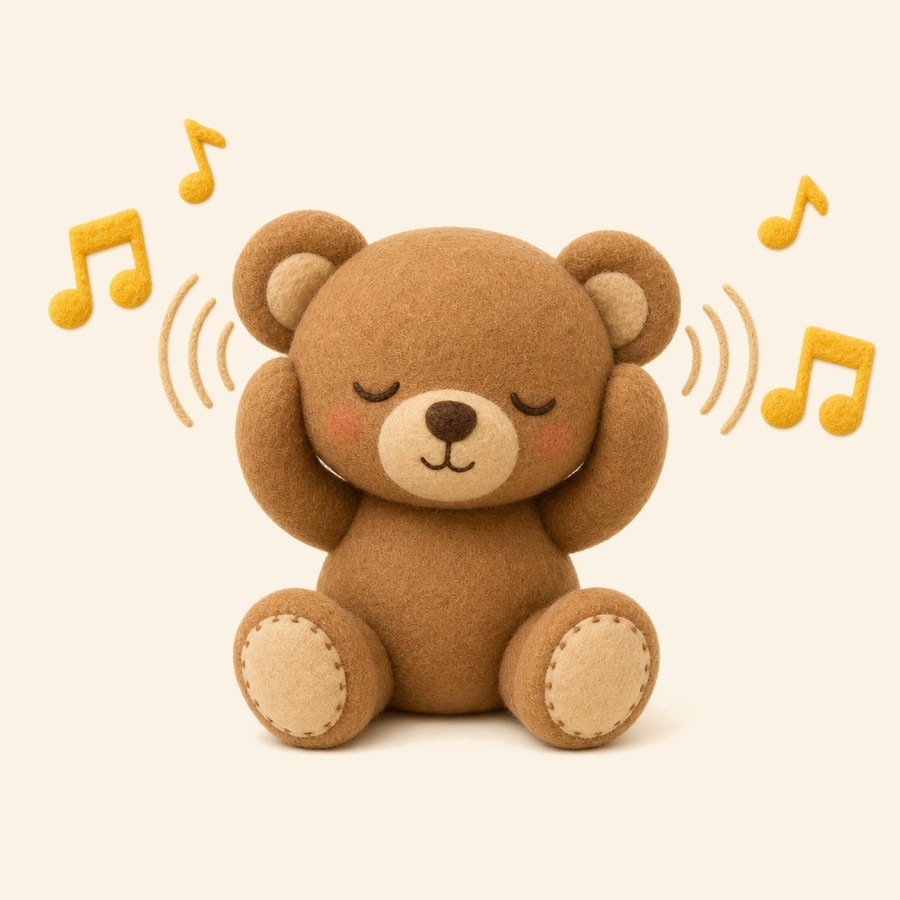 Osito de peluche escuchando notas musicales suaves