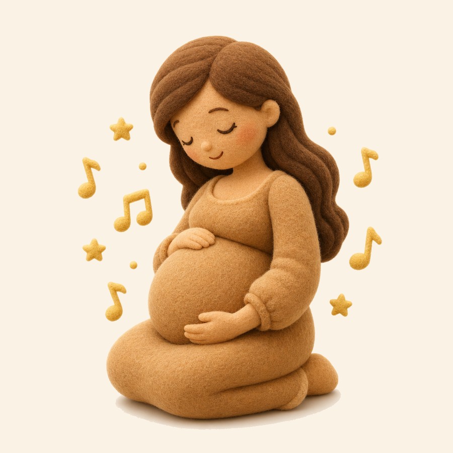 Mamá embarazada con notas musicales alrededor del vientre