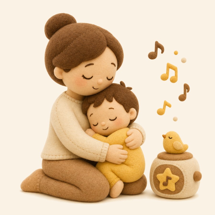 Adulto calmando a un niño con música suave