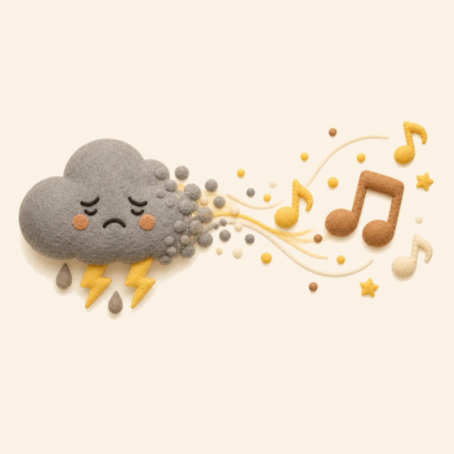 Nube de tormenta que se convierte en notas musicales suaves