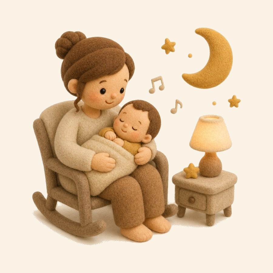 Rutina nocturna con nana suave y estrellas de fieltro