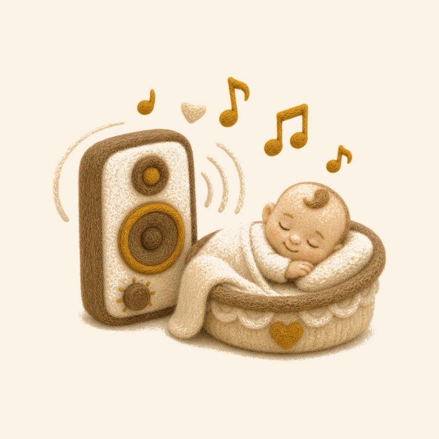 Música suave de fieltro cerca de un bebé dormido