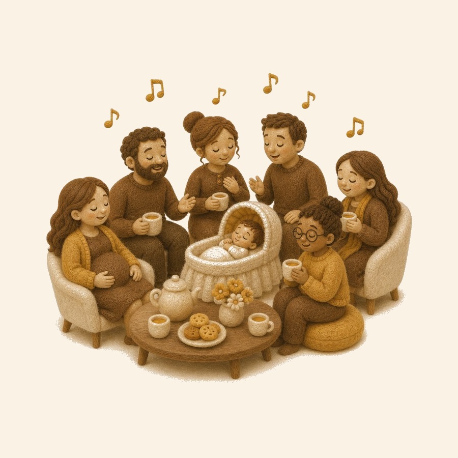 Instrumentos acústicos de fieltro para ambiente cálido de baby shower